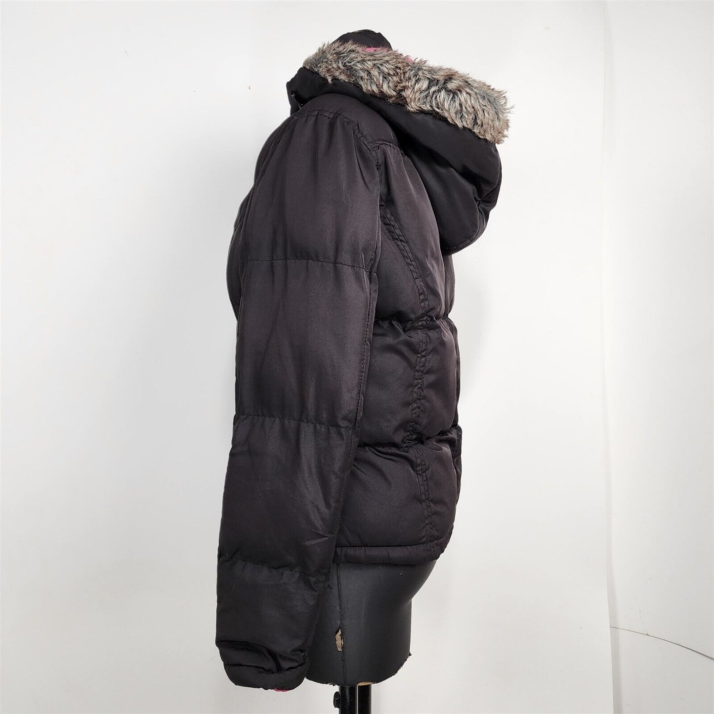 Black Puffer Jacket Faux Fur Hood Womens Size S