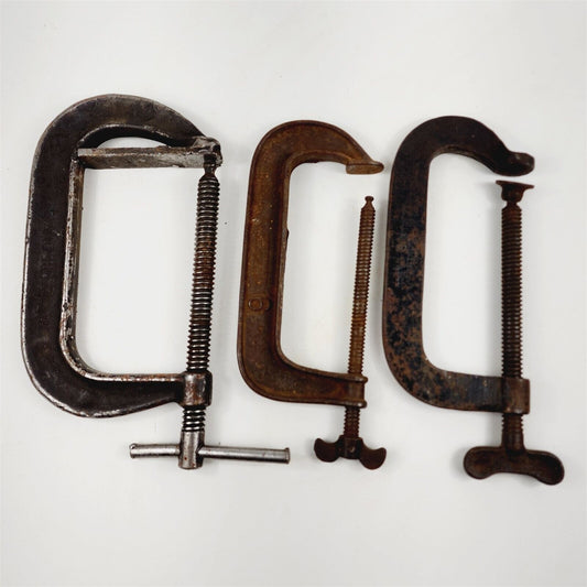 3 Vintage C-Clamps 6" EC Stearns, SuperClamp Hargrave No. 44, & Unknown