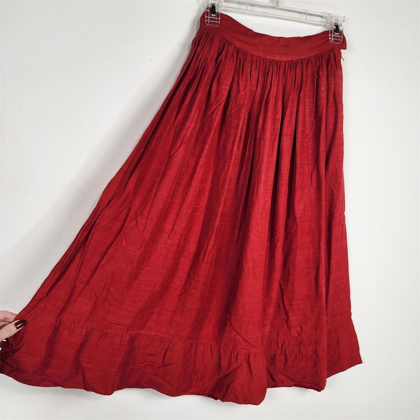 Vintage 1950s Womens Red Skirt Ruffle Trim Size 24" Waist
