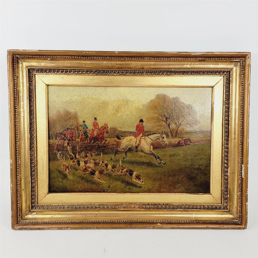 H. Alken Henry Oil Painting Fox Hounds Horses Hunting 17x12 Framed