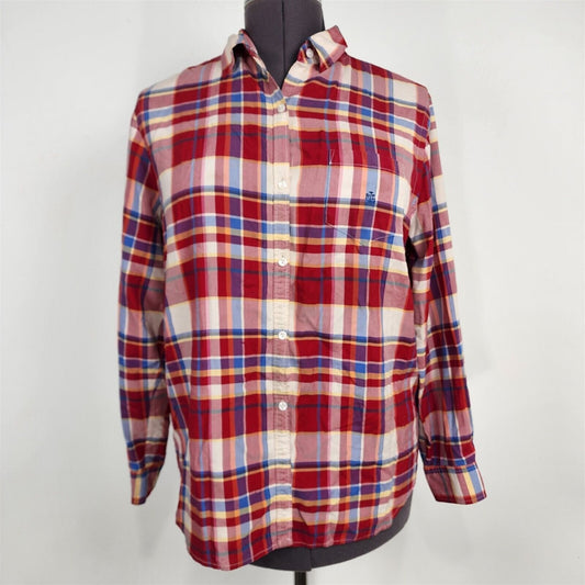 Vintage Red & Blue Plaid Silk Button Shirt Size L