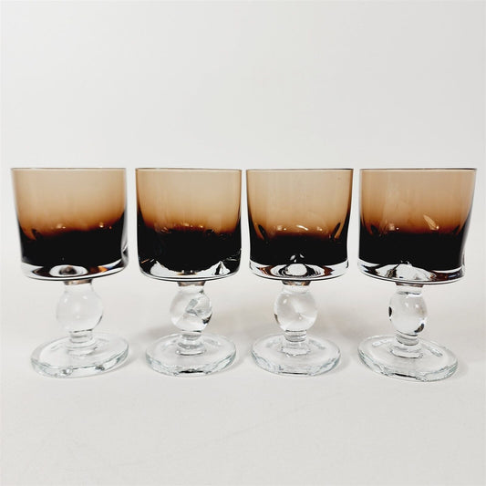 4 Vintage MCM Pinched Smoked Footed Pedestal Goblets Glasses - 5 3/4"