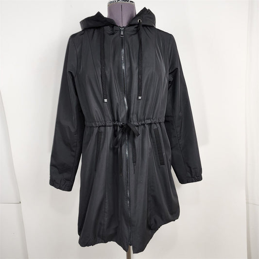 Black Rain Coat Windbreaker Cinch Waist Womens M