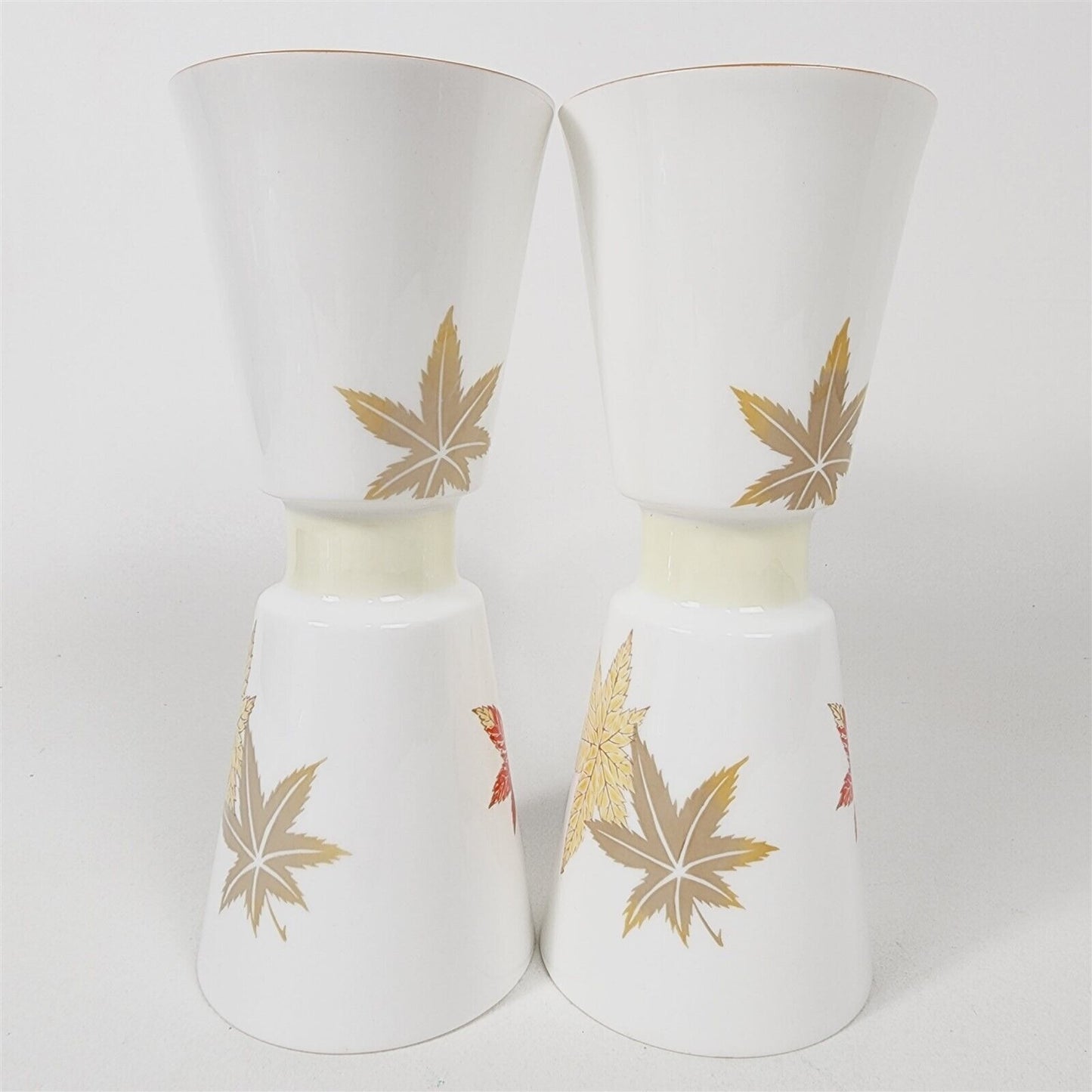 Pair of Vintage Noritake MCM Nippon Toki Kaisha Maple Leaf Vases Fall Autumn 9"
