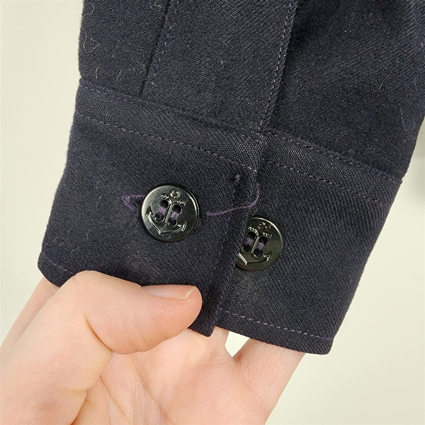 Vintage US Navy Military Martin Mfg Anchor Buttons Blue Wool Flannel Shirt 14x33