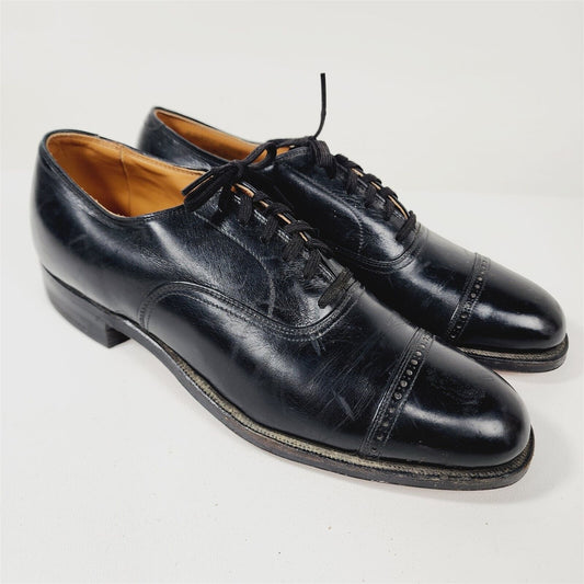 Vintage Knapp Bros Black Leather Cap Toe Oxfords Dress Shoes Size 8 A