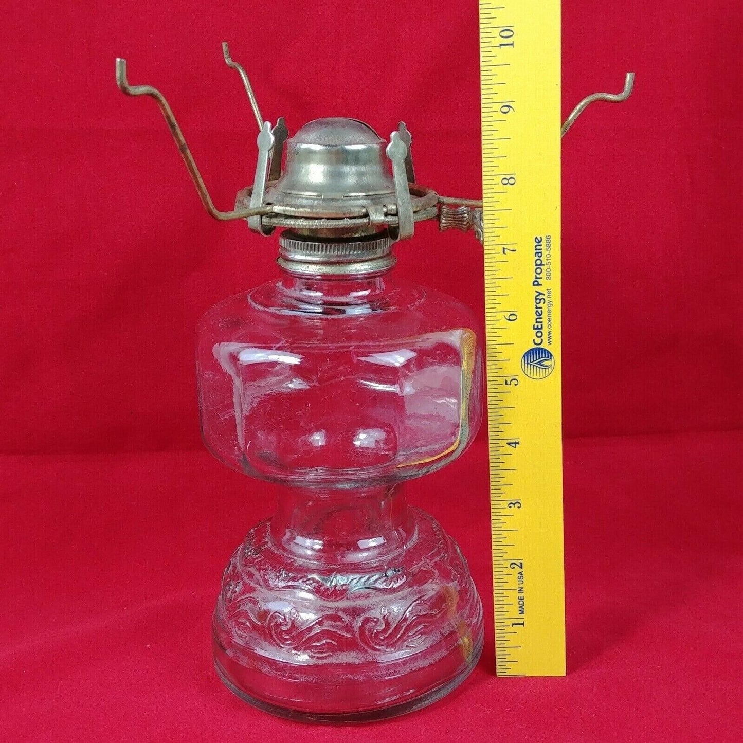 Clear Glass Oil Lamp 1-1/2" Male Pedestal Footed 9" Tall 4-1/2" Base