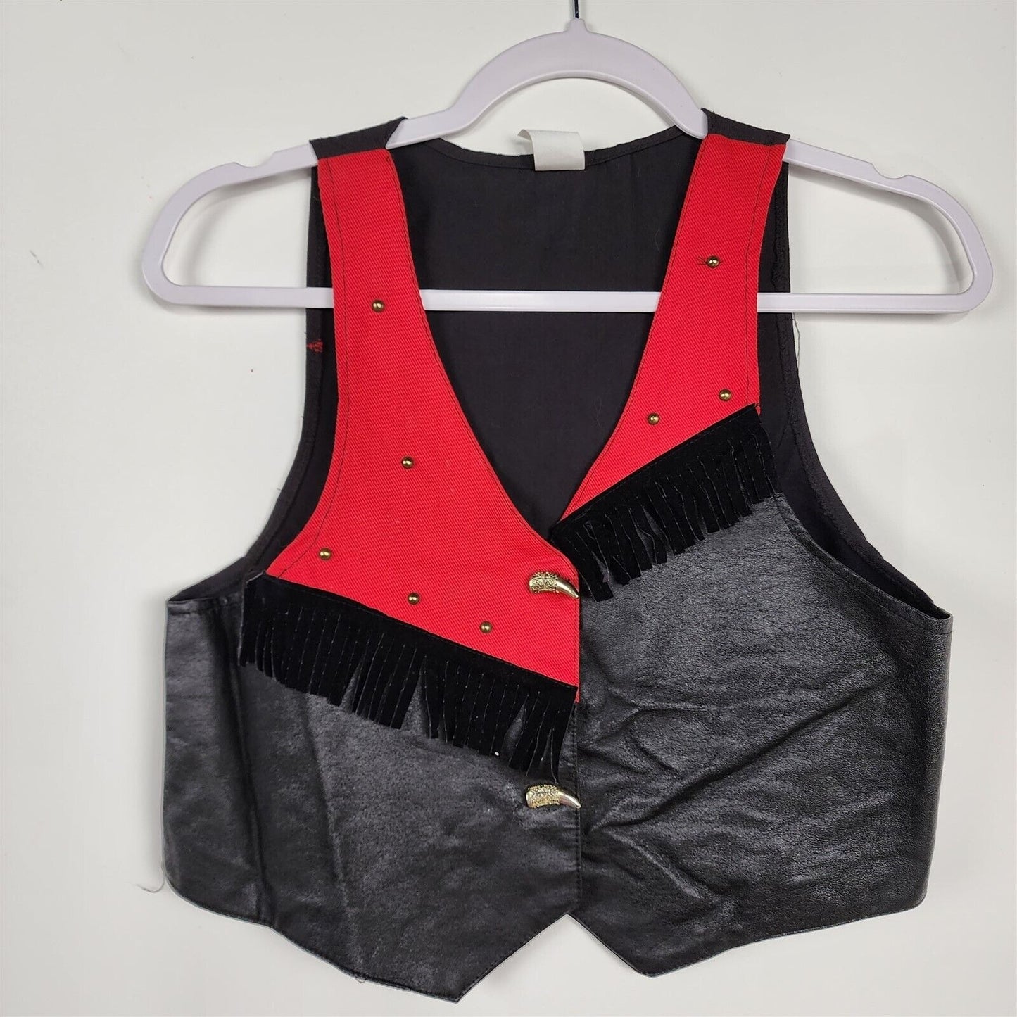 Vintage Childrens Red & Black Costume Vest & Shorts Circus Lion Tamer Fringe
