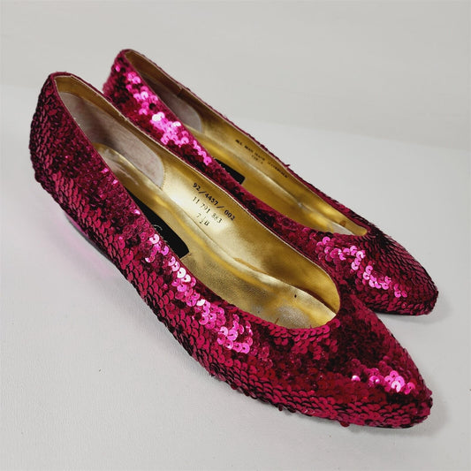 Vintage Valenti Franco Collection Pink Sequin Flats Shoes Womens Size 7.5 B