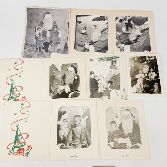 8 Vintage 1940-50s Photos Children w/ Santa Claus Christmas Holiday Grumpy Santa
