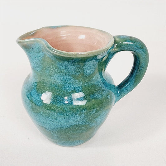 Vintage Pisgah Forest Pottery Pitcher Creamer Blue Green Pink Inside - 4" tall