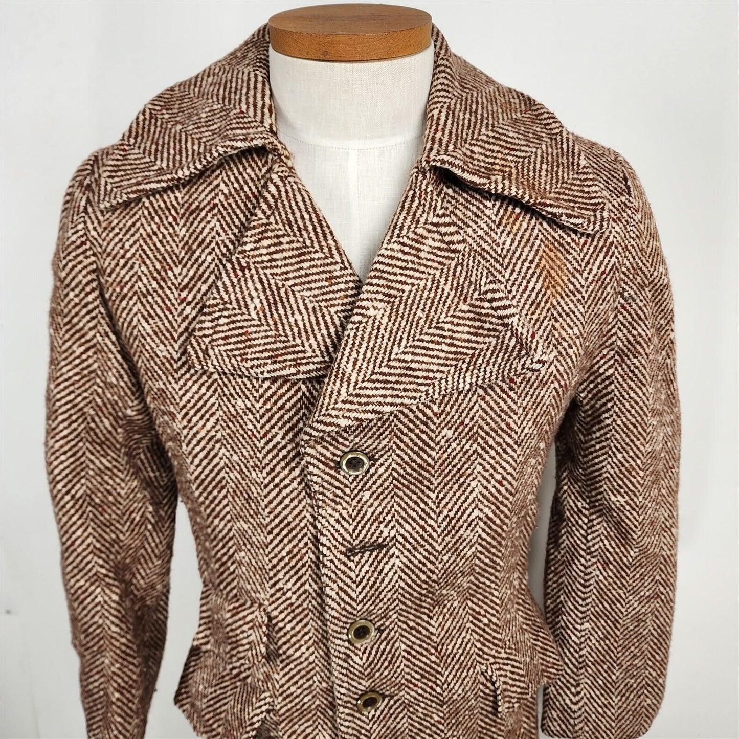 Vintage Laurence Sportswear Tweed Overcoat Brown Herringbone Faux Fur Lined Coat