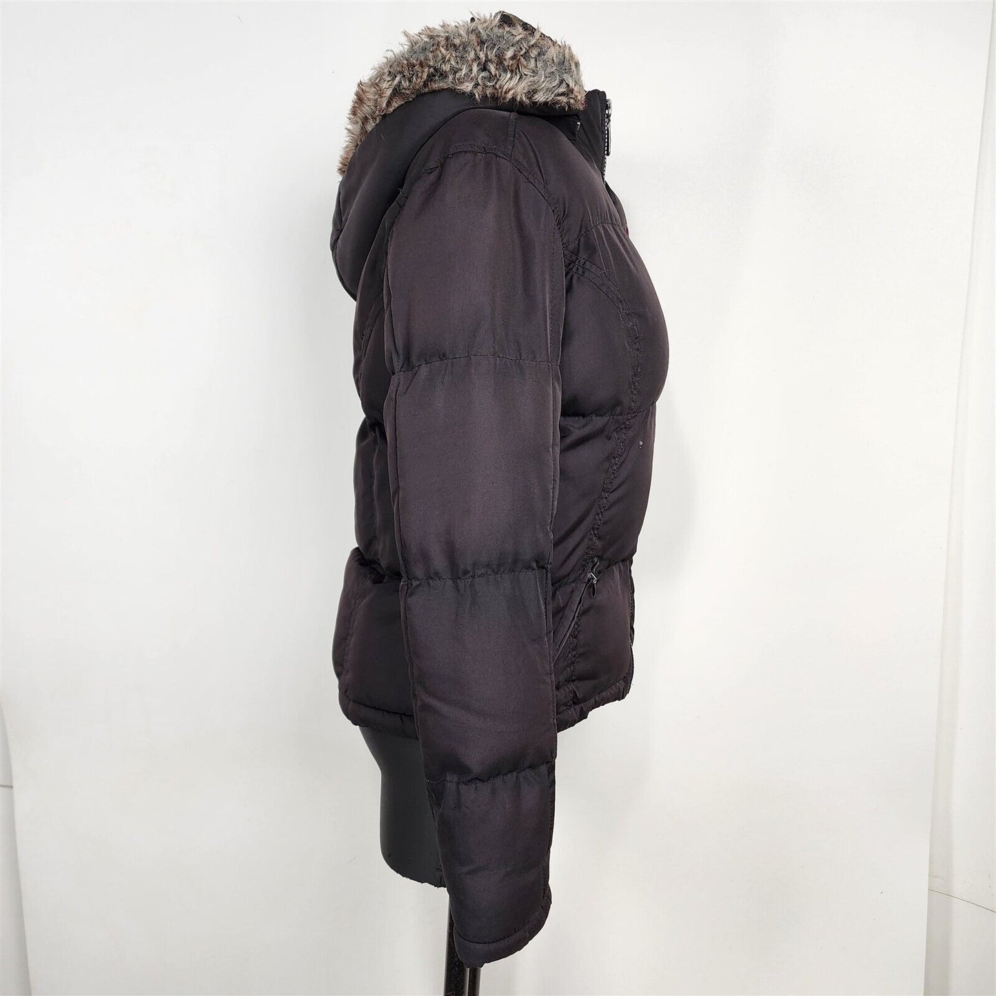 Black Puffer Jacket Faux Fur Hood Womens Size S