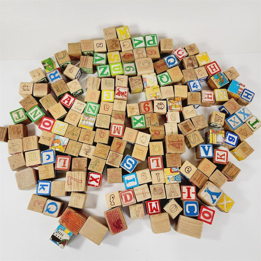 Lot of 150+ Vintage wood Toy Alphabet Letter Blocks Colorful