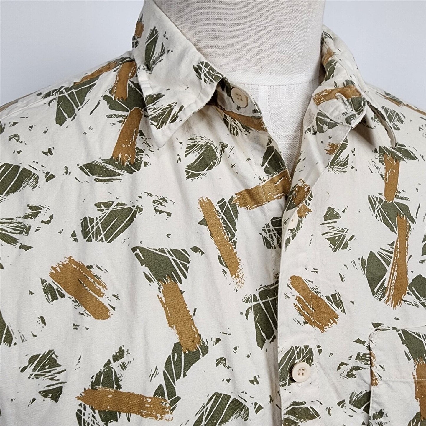 Vintage Centerfield Green Gold / Beige Long Sleeve Button Up Shirt Mens L