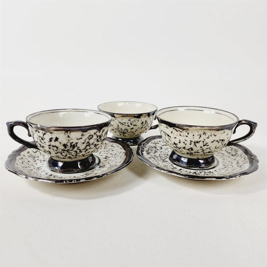 Vintage Dekor Feinsilber RW Bavaria 3 Teacups & 2 Saucers