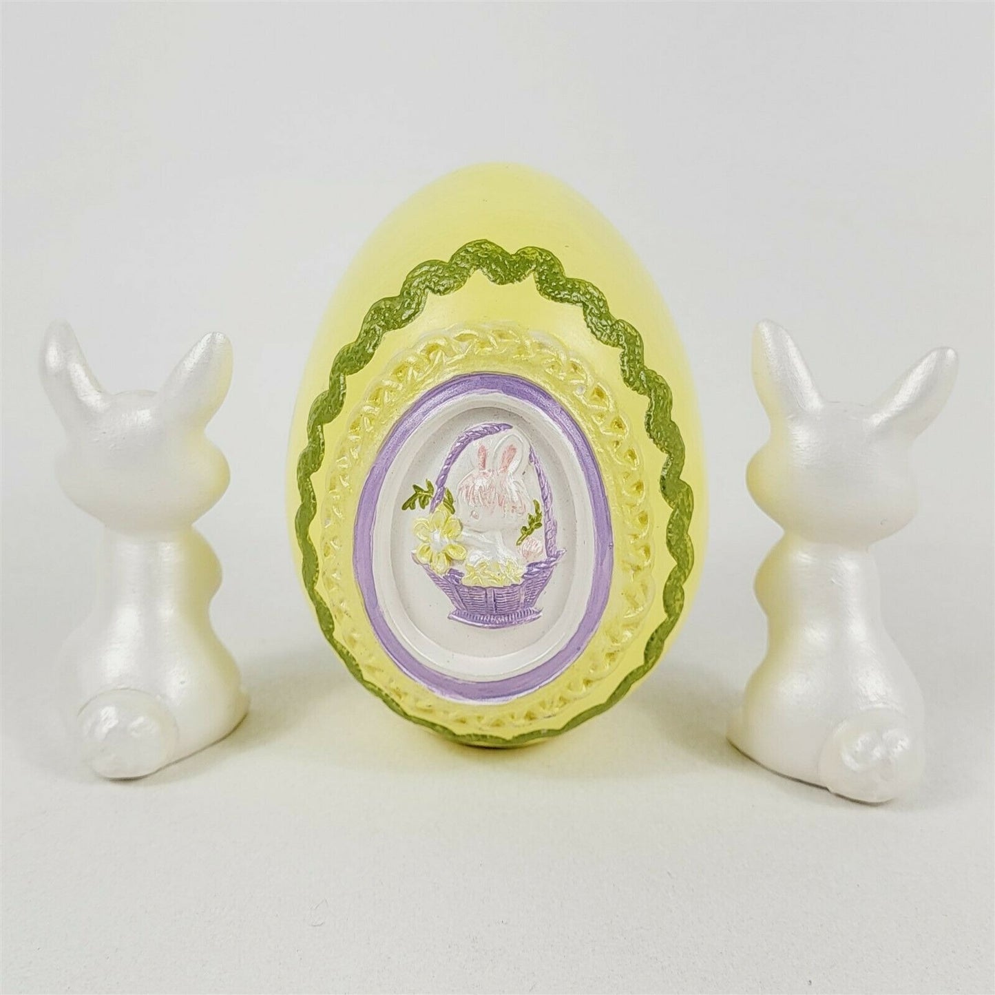 Vintage 1970s Hand Painted Ceramic Mold Mini Easter Bunny Egg Painting Decor