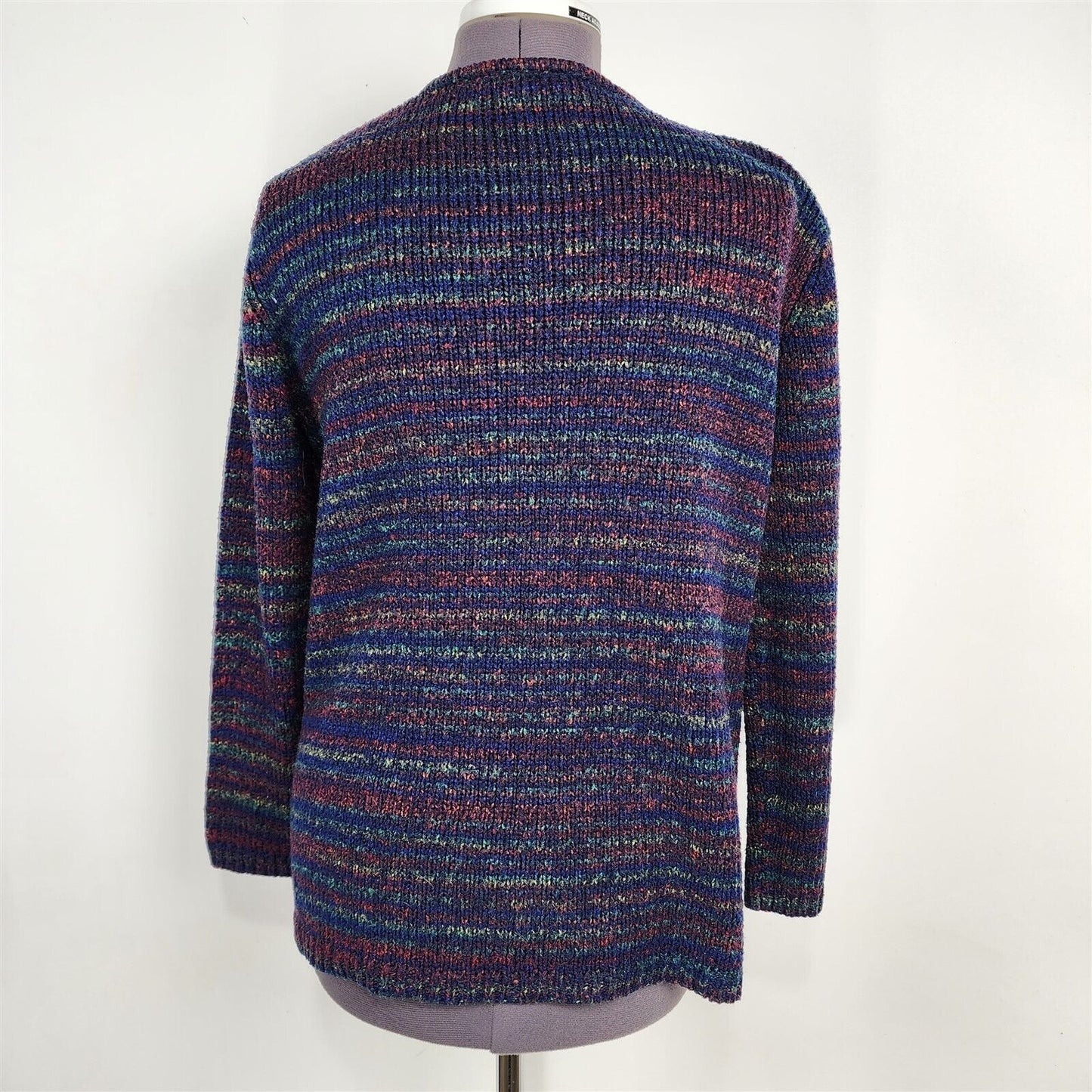 Vintage Colorful Cable Knit V-Neck Sweater Womens M