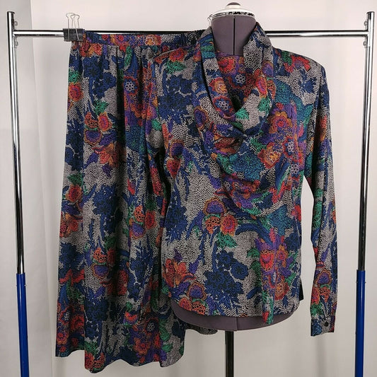 Vintage Colorful Floral Vintage Blouse & Skirt / Dress Womens Size 10/12