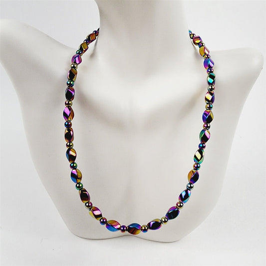 Rainbow Short Twist Magnetic Beaded Necklace Therapeutic Handmade
