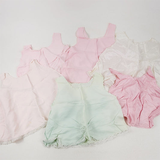6 Vintage Toddler Little Girl Slip Lace Dresses 16" wide 12" tall Pink Green