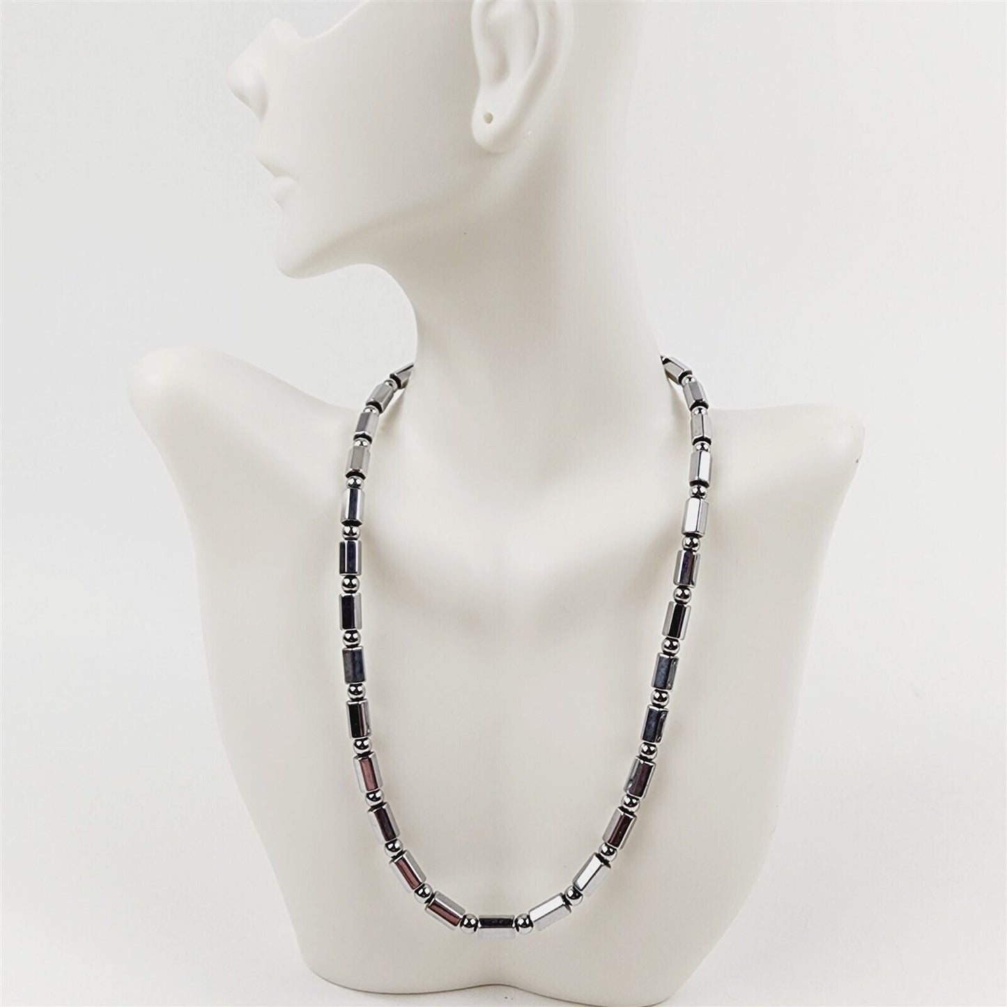Silver Hex Magnetic Beaded Necklace Therapeutic Handmade