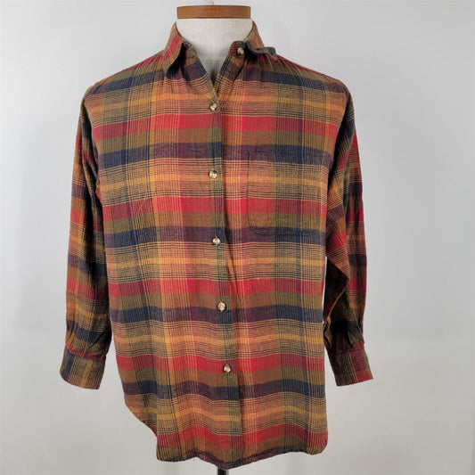 Vintage Basic Editions Plaid Flannel Long Sleeve Button Up Mens M