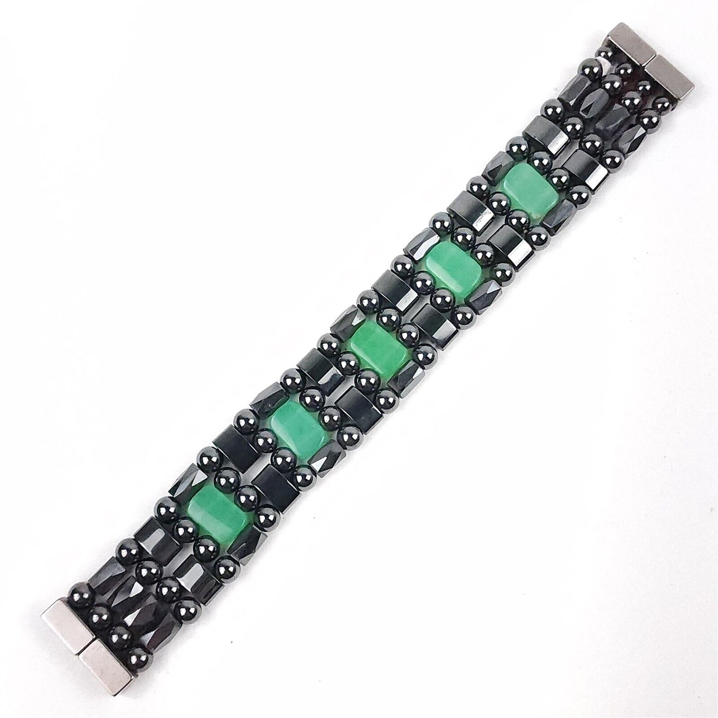 Black & Light Green Opaque Natural Stone Magnetic Bracelet Therapeutic Quad