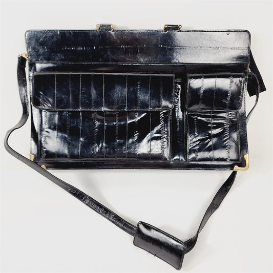 Vintage Black Eel Skin Leather Handbag Satchel Briefcase