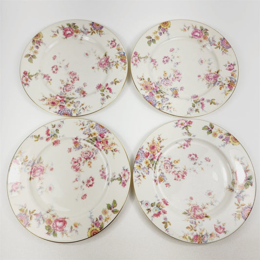 4 Vintage Sunnybrooke Castleton China Floral Gold Rim Dinner Plates - 10 3/4"