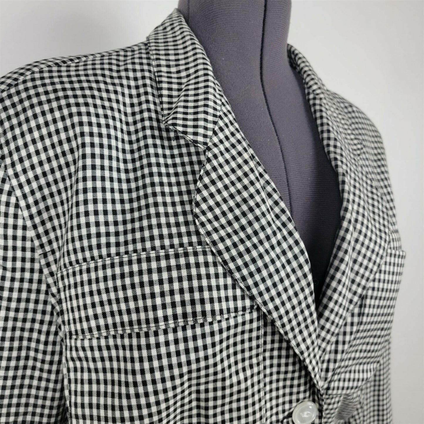 TR Bentley Black & White Plaid Vintage 3 Button Blazer Jacket Womens Size 13/14