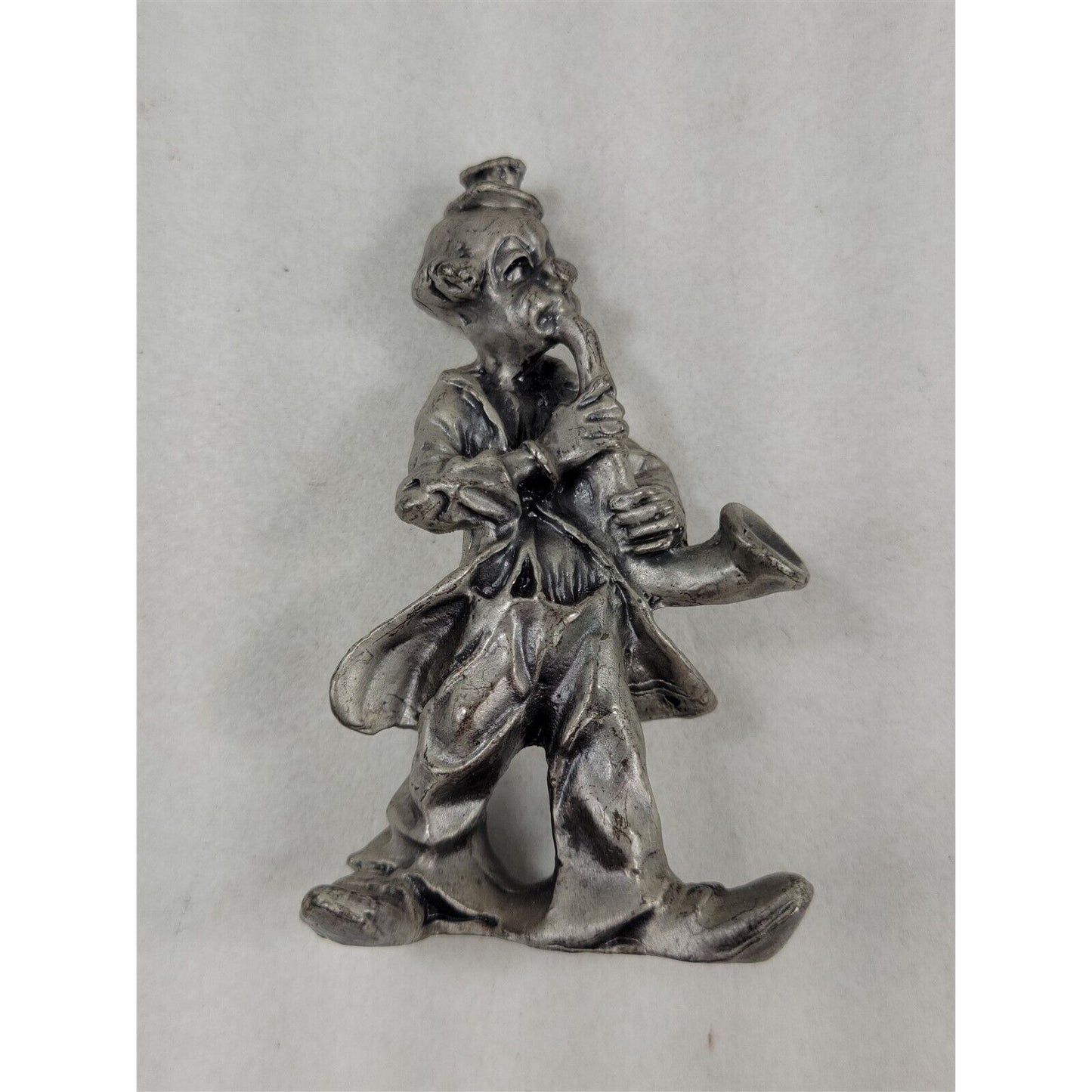 Vintage Solid Pewter Hobo Musical Clown Playing a Saxophone Instrument