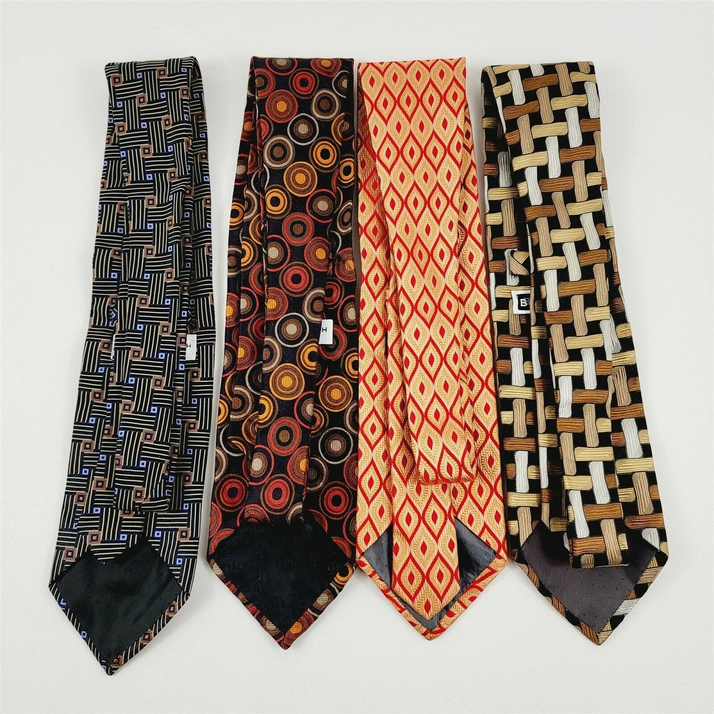 4 Vintage Bachrach Silk Mens Neck Ties Italy - Red Gold Black Brown