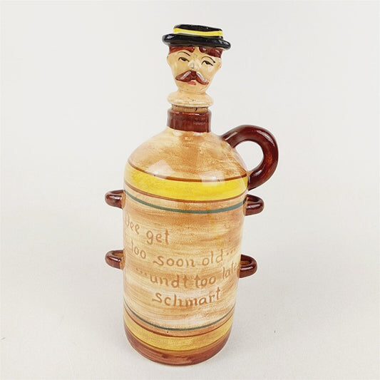 Vintage Figural Booze Bottle Whiskey Ceramic Man Head Stopper Funny Saying Empty