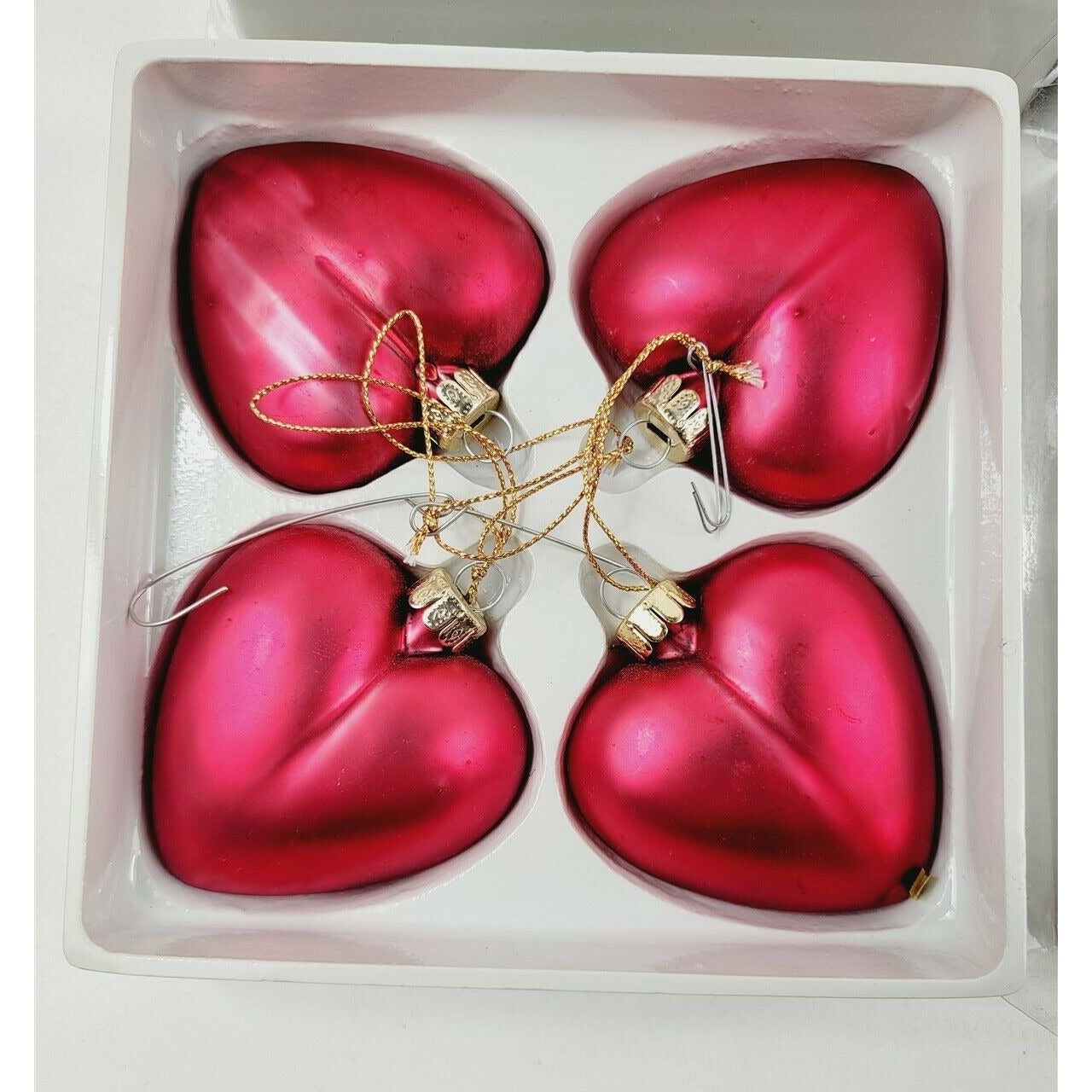 24 Vintage Heart Shaped Blown Glass Christmas Ornaments Gold Red Green White