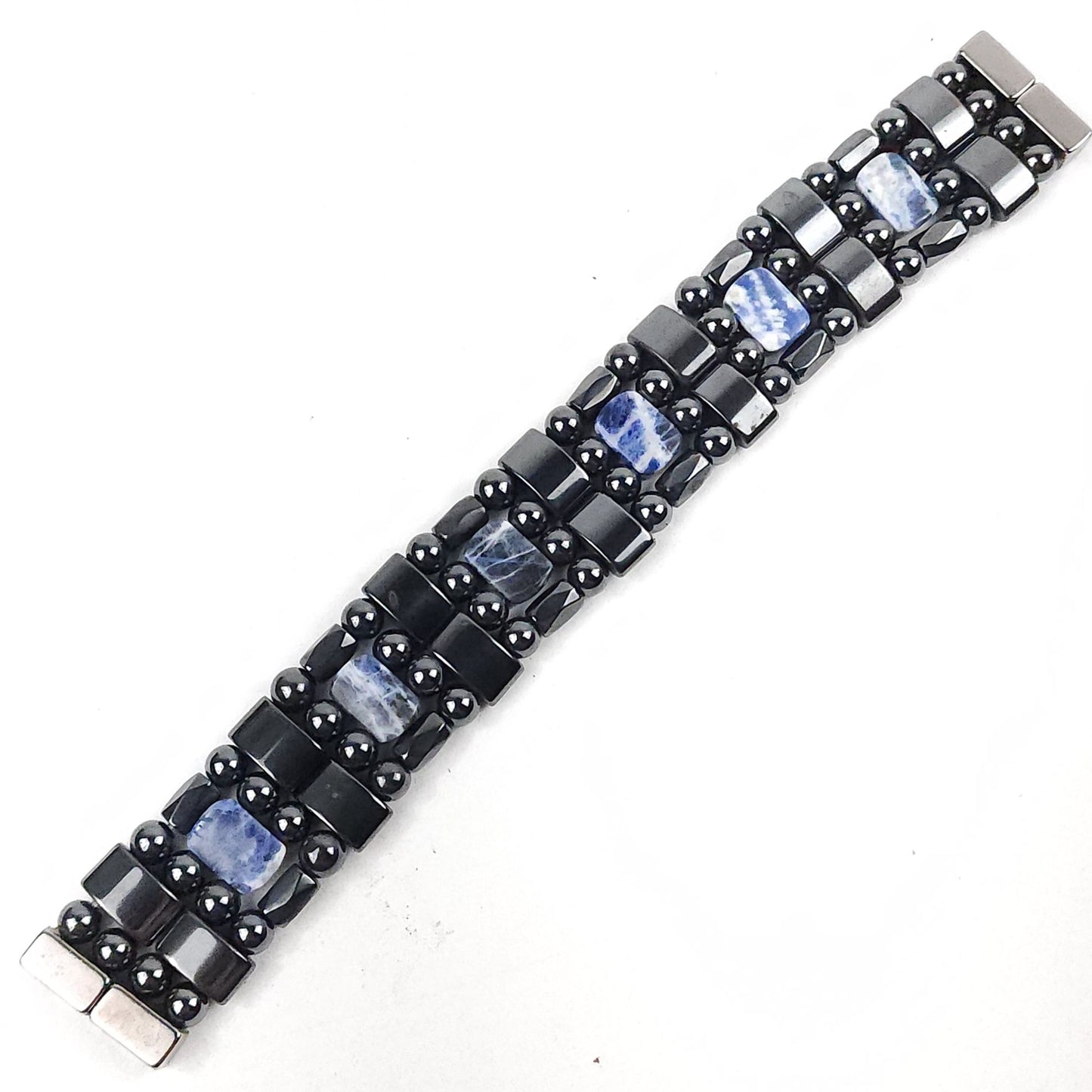 Black & Blue Sodalite Natural Stone Magnetic Bracelet Therapeutic Quad