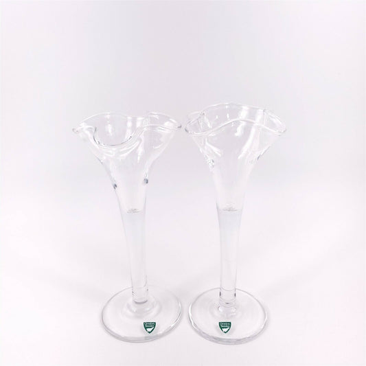 2 Orrefors Art Deco Style Crystal Fluted Trumpet Bud Vases Retro Made in Sweden