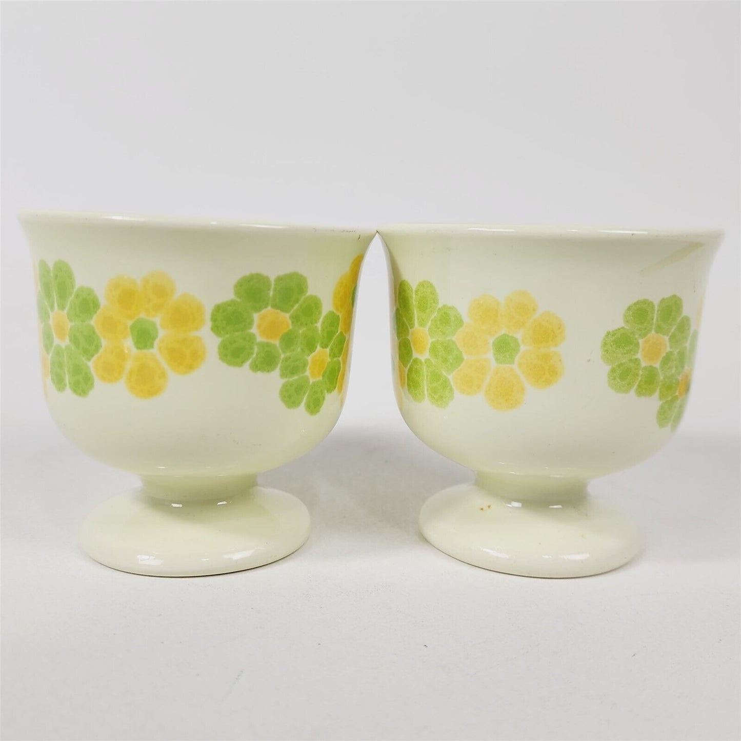 Vtg Franciscan Earthenware Picnic Green Yellow Floral Footed Coffee Mugs Saucer