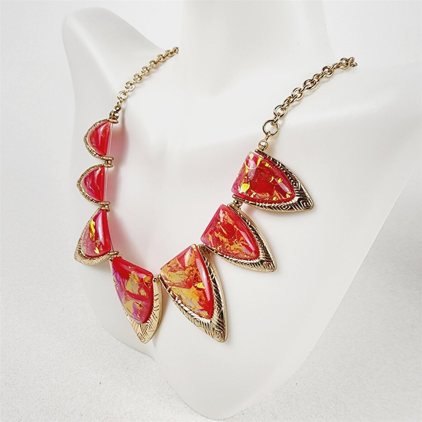 Red Orange Fire Triangle Necklace Earrings Fashion Jewelry Set