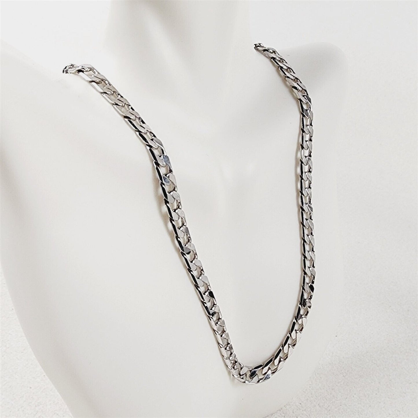Rhodium Plated Necklace Bevelled Italian Link Chain - 18"