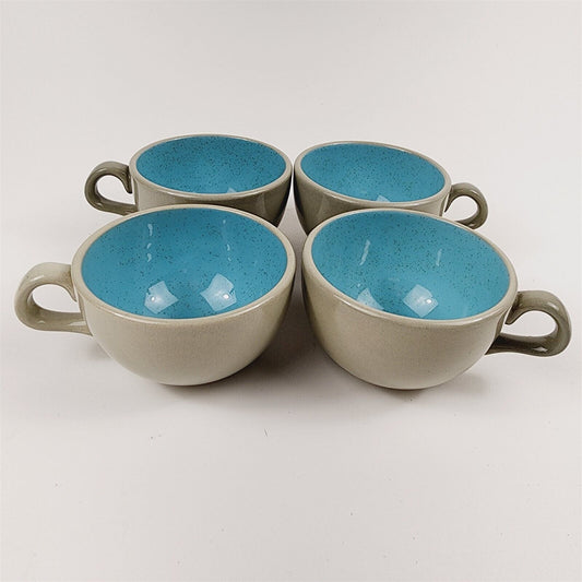 4 Vintage Harkerware Speckled Blue Gray Teacups Cups Mugs