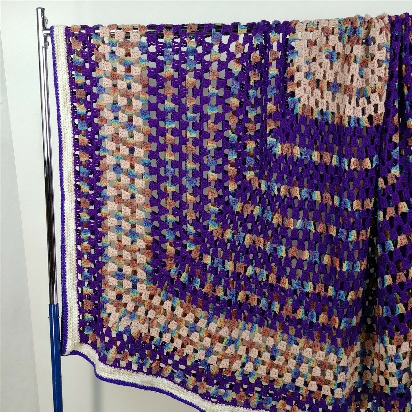 Handmade Purple Crochet Afghan Square Pattern Blanket 63" X 63" Bed