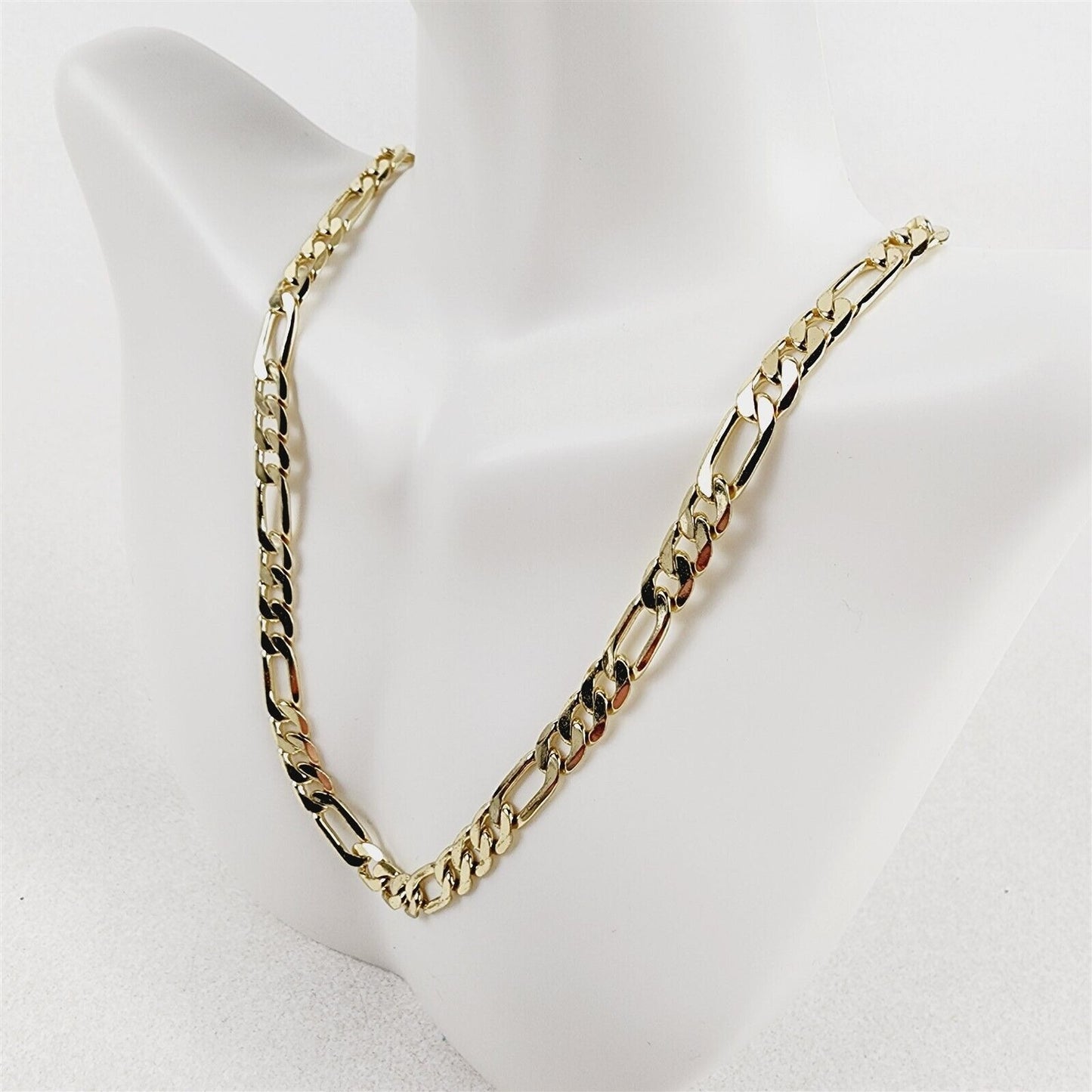 14K Gold Plated Necklace Bevelled Figaro Chain - 18 1/2"