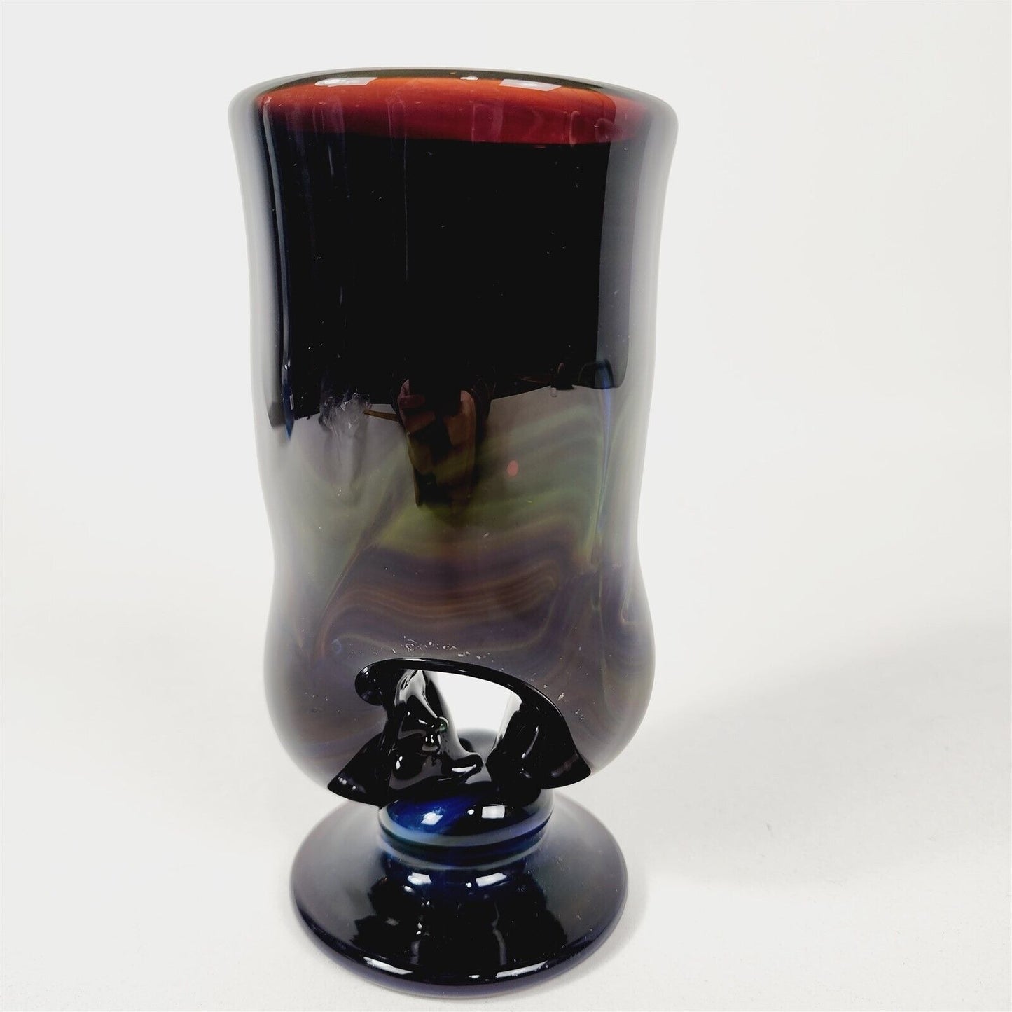 1983 Buzz Williams Art Glass Alder House Oregon Slag Swirl Glass Vase - 6 5/8"