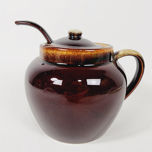 Vintage Pfaltzgraff Bean Pot Tureen Brown Drip w/ Ladle & Lid - 7" tall