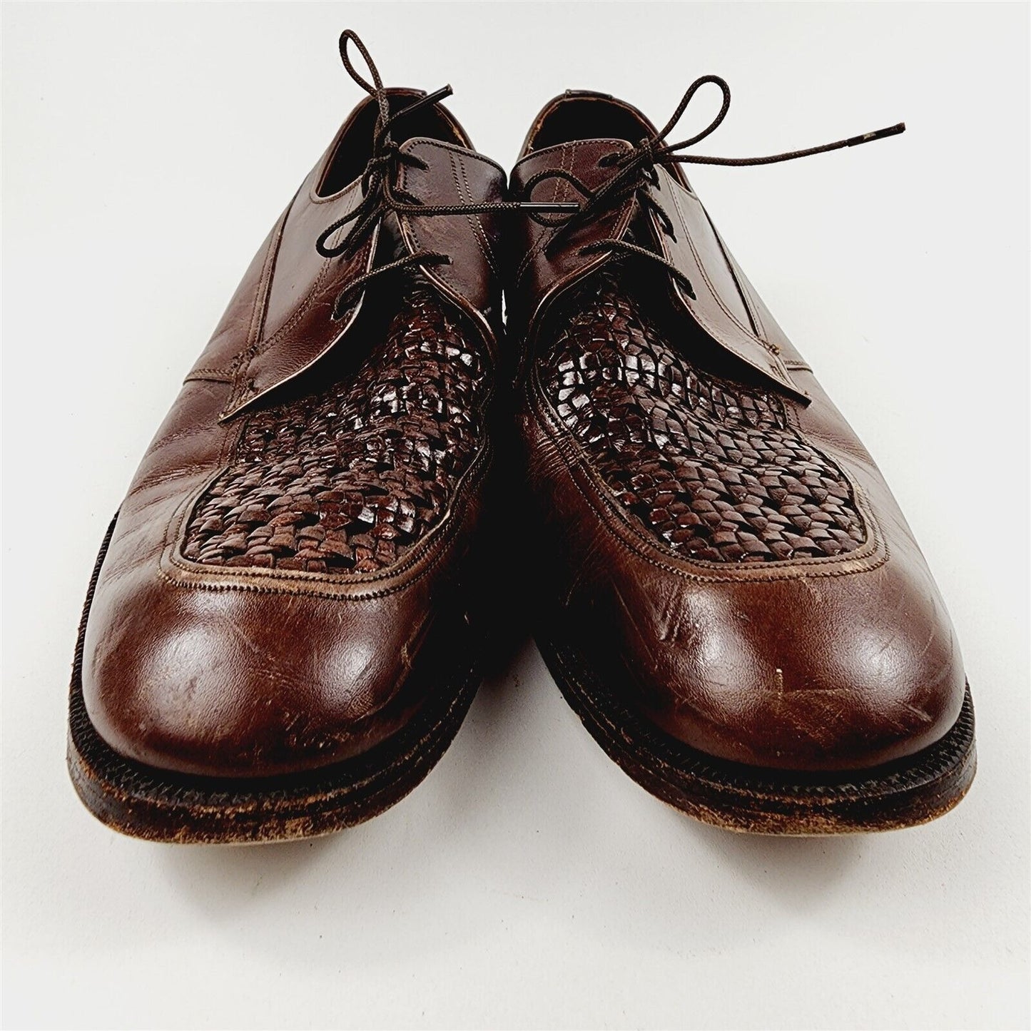 Vintage Florsheim Brown Leather Ventilated Woven Oxfords Dress Shoes Size 9 D
