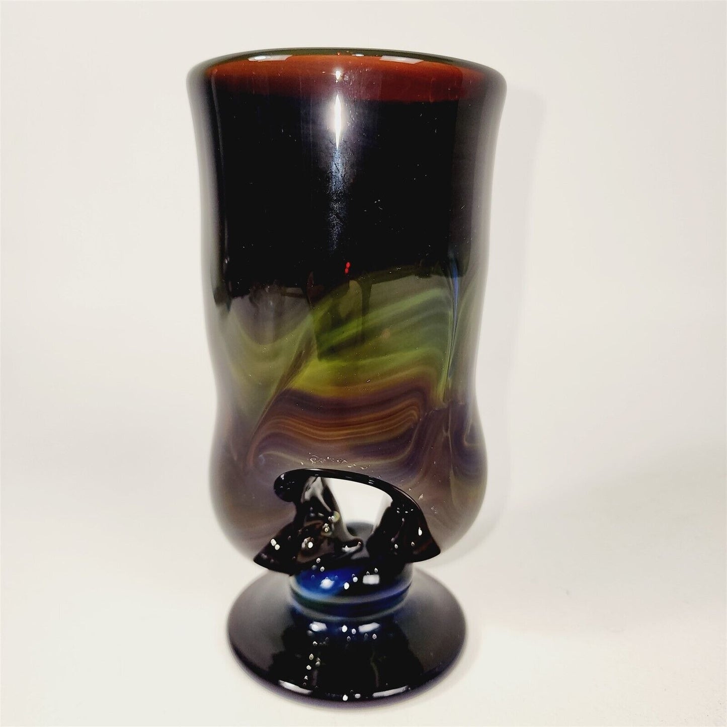 1983 Buzz Williams Art Glass Alder House Oregon Slag Swirl Glass Vase - 6 5/8"