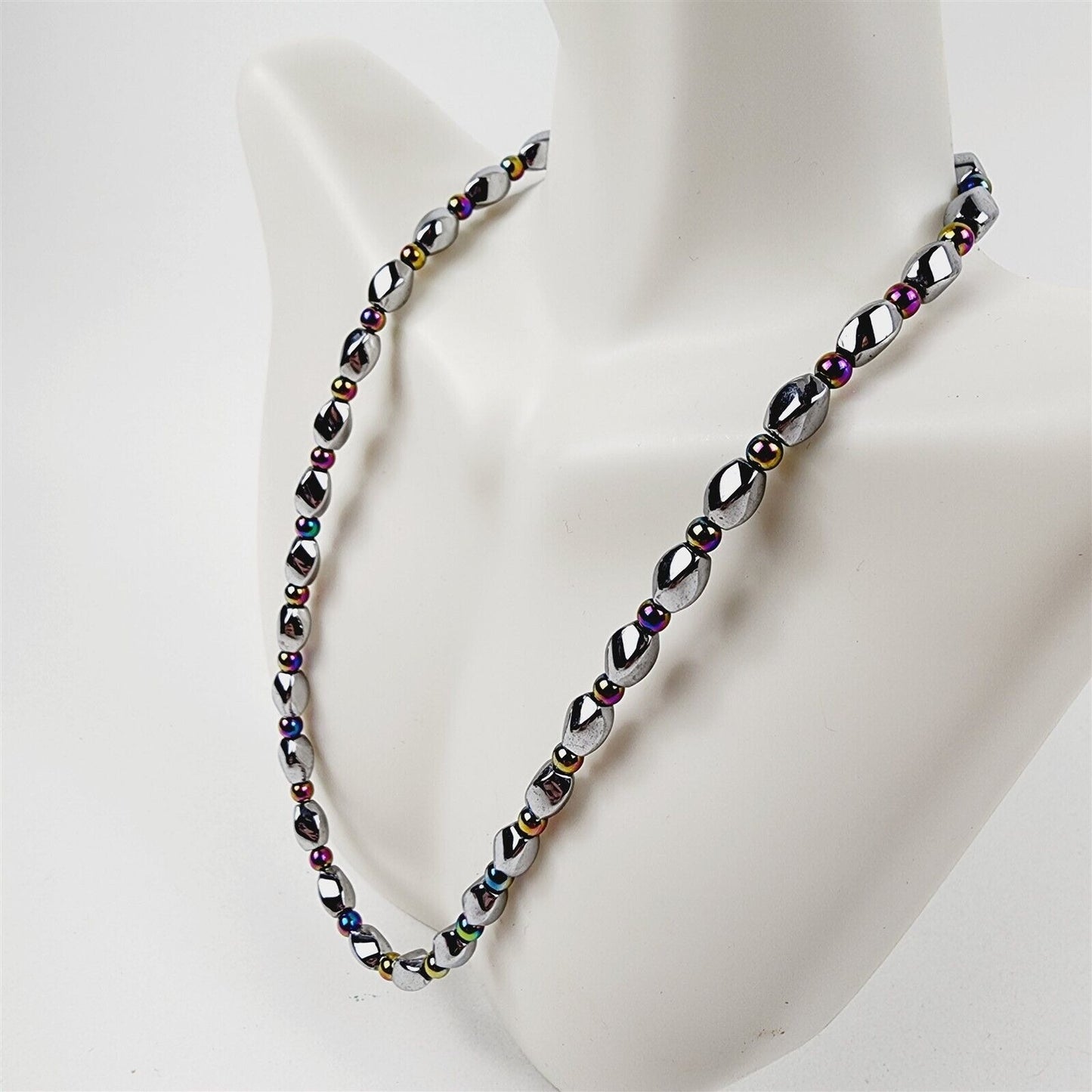 Silver & Rainbow Short Twist Magnetic Beaded Necklace Therapeutic Handmade