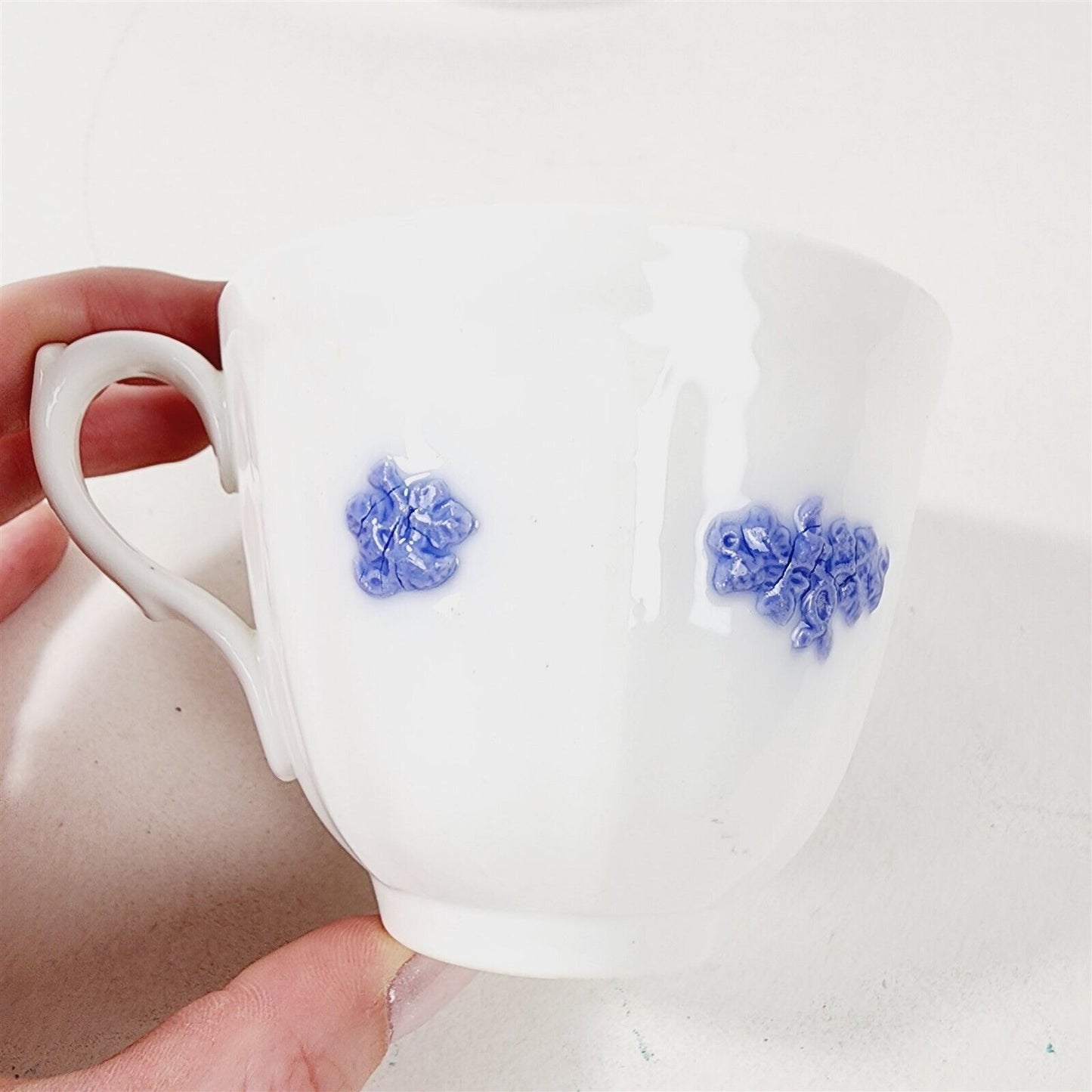 Vintage Tea Cup & Saucer Adderley England Bone China Chelsea Spring White Blue