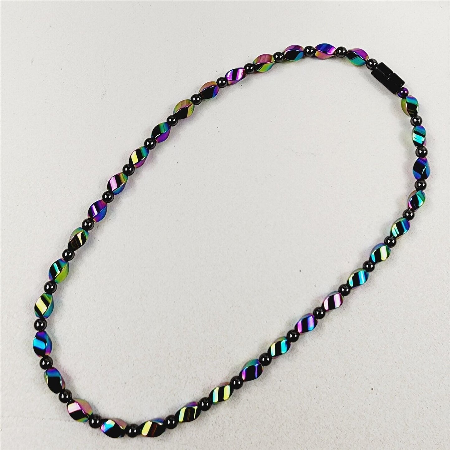 Rainbow & Black Short Twist Magnetic Beaded Necklace Therapeutic Handmade